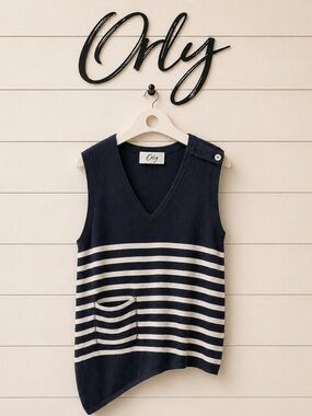ORLY – Navy & White Striped Sleeveless Tunic – Size L